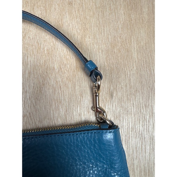 Coach Nolita 24 Wristlet Teal Blue Pebbled Leather Gold Logo Handbag Bag - Picture 4 of 9